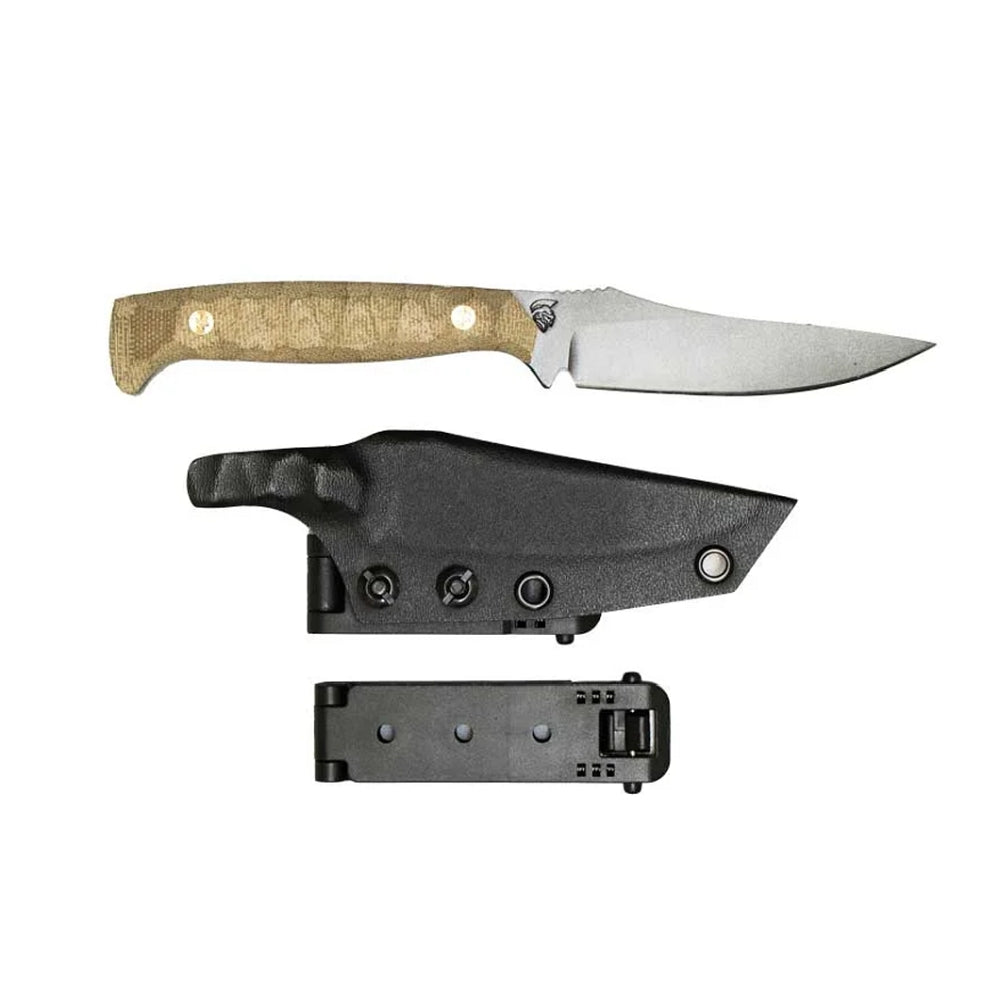 HHV and Trained Monkey Blade Co CAPO Knife with black kydex sheath and aramid fiber handle. 
