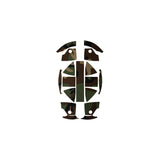 Top-down view of Ranger Wrap Skin for Kevy Helmet in Woodland camouflage pattern, laid flat